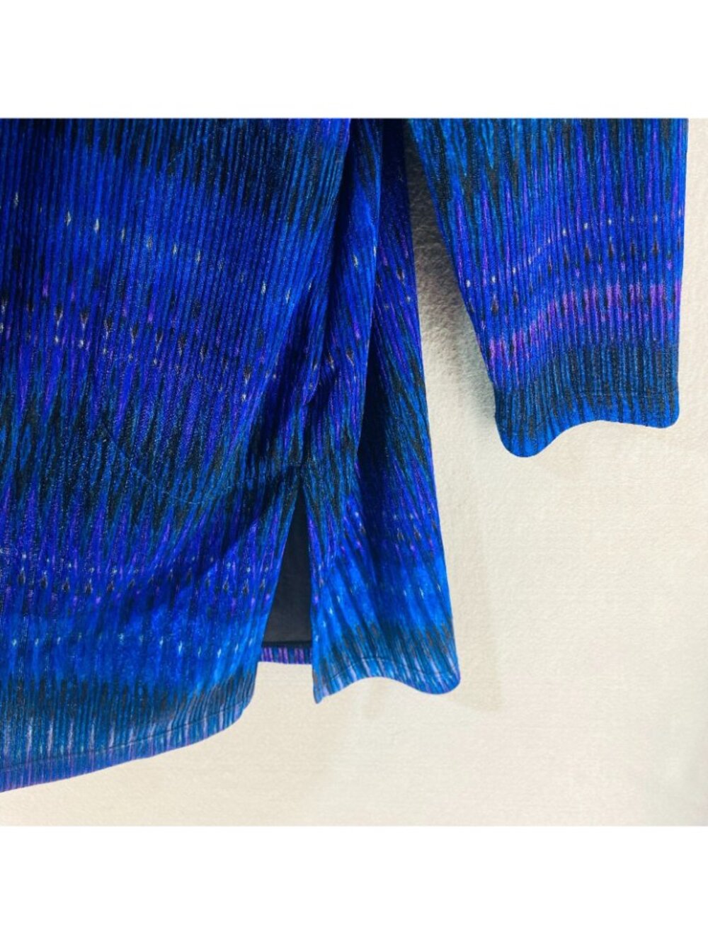 Susan Graver Liquid Knit Sweate XL Purple Blue Stretch Abstract Open Cardigan - Picture 4 of 14